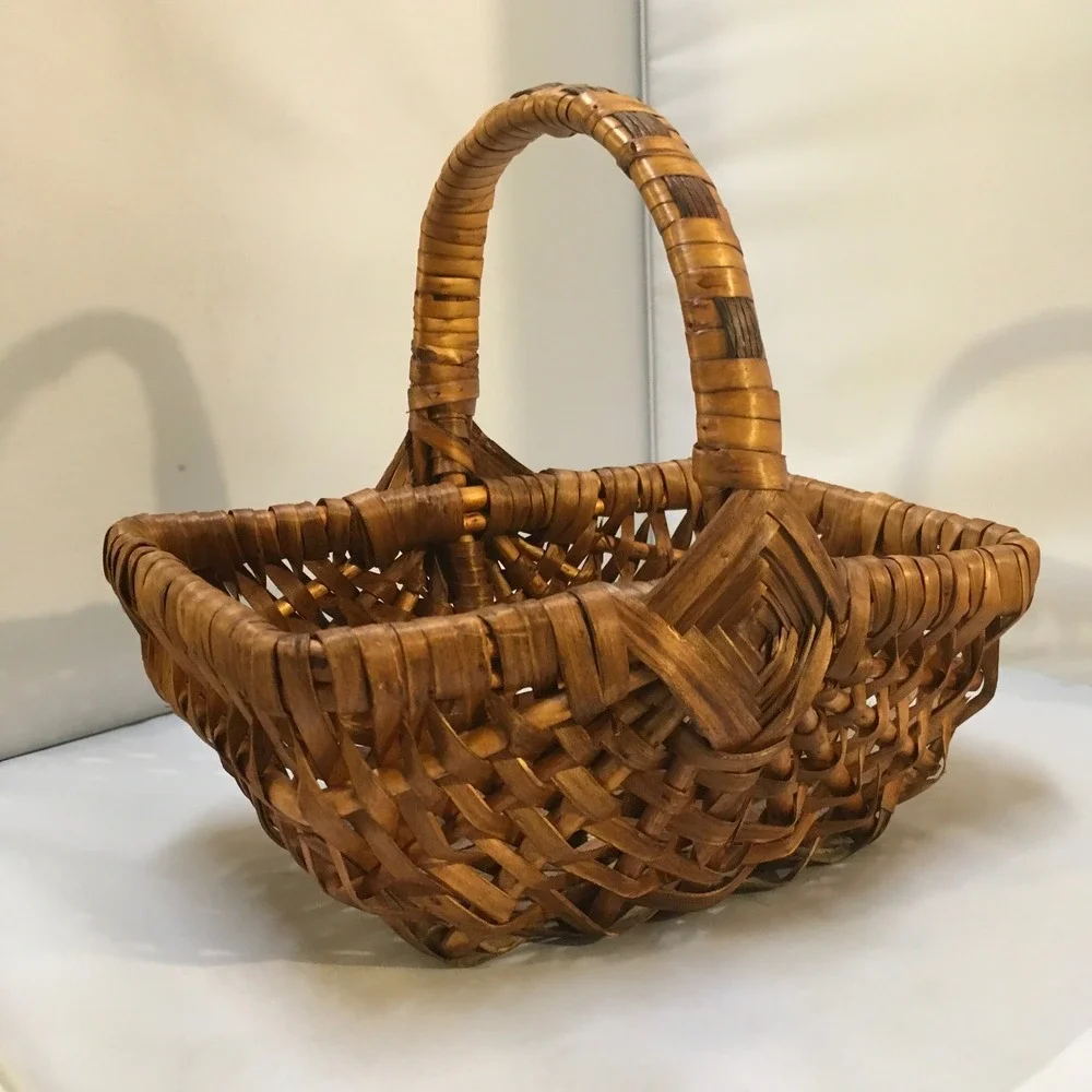 Woven Splint Basket Home Decor OS Brown Rustic Farmhouse Style Cottagecore